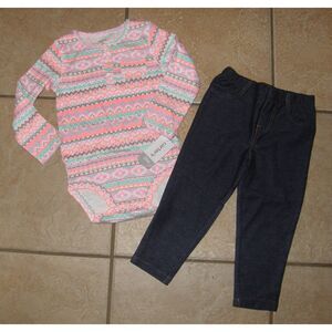 NEW NWT Girls Sz 24 Months Long Sleeve Shirt & Denim Pants 2 Pc Outfit CARTERS